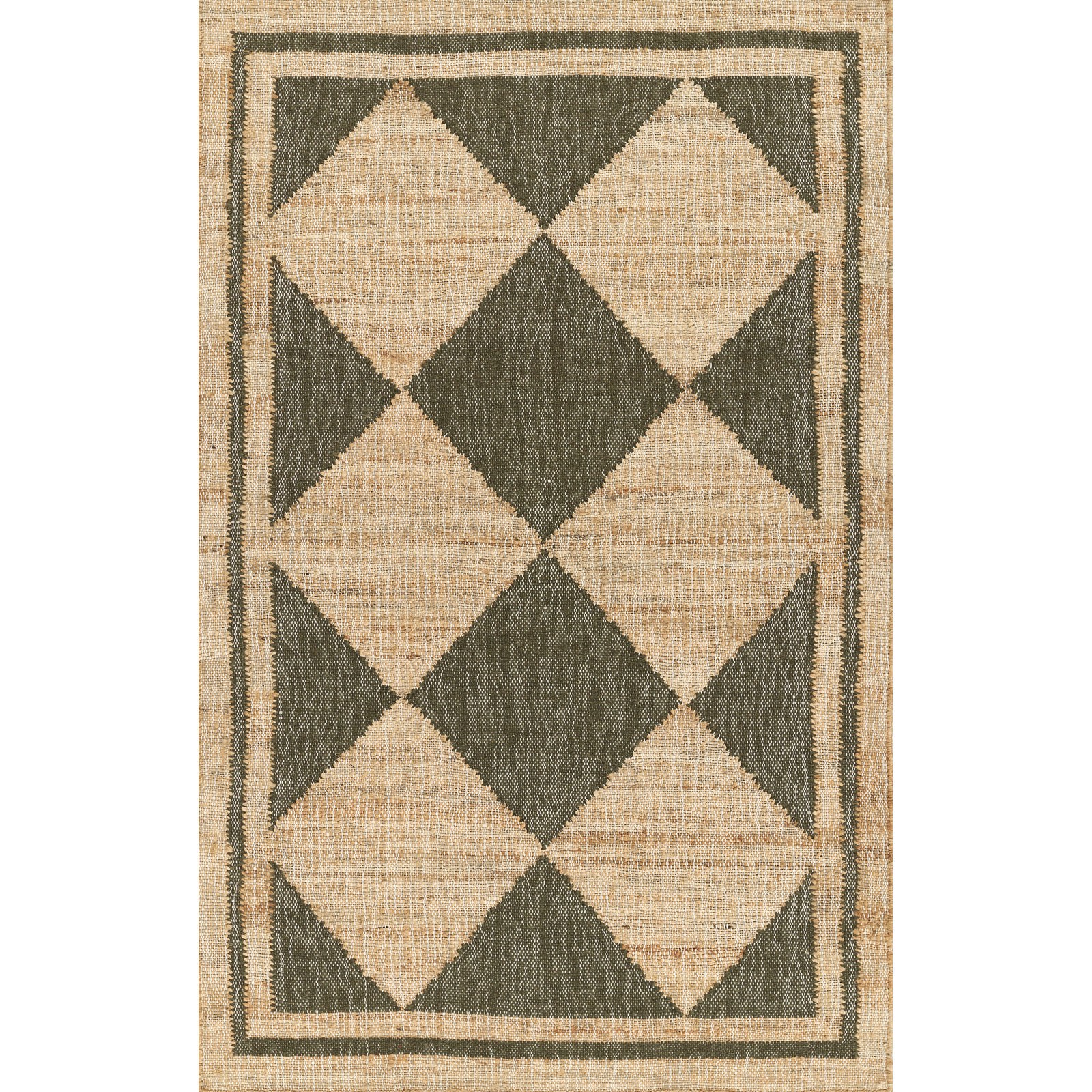Orchard Green Hand-Woven Geometric Jute Rug, Rectangle 2' X 3'