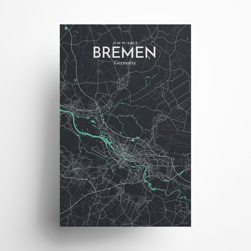 Bremen City Map, impression, H 17 po x l 11 po x P 0,05 po, Rêve