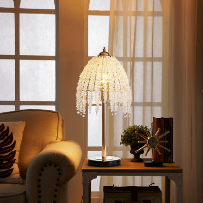 Waterfall Cascading Crystal Table Lamp, Vintage Luxury Metal Nightstand Lamp for Bedroom Living Room Entryway