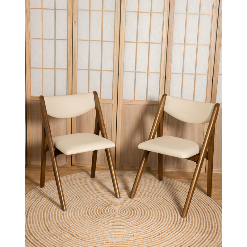 Stakmore Retro Modern Upholstered Folding Chair, Fruitwood Frame with Off White Vinyl, Fruitwood