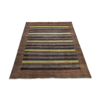 5'4" x 7'8" New Hand Knotted Brown Wool & Silk Rectangle Oriental Rug - MOA10280940