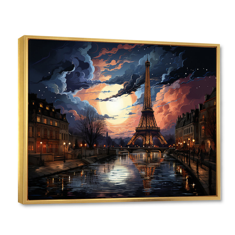 «Futuristic Paris Eiffel Tower Scenery IV», reproduction sur toile, 24" H x 32" W, Cadre flottant doré