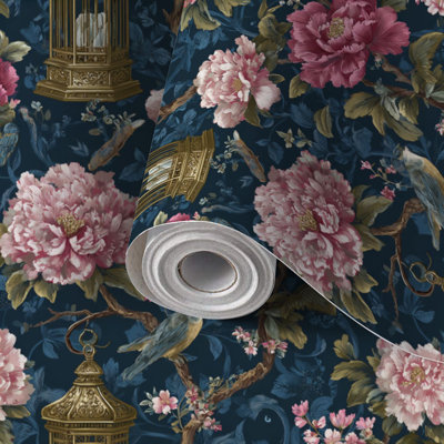 Papier peint adhésif à peler et coller, opulent, aquarelle, feuilles d'or florales, auto-adhésif et amovible 17,7 po x 118 po (45 x 300 cm)