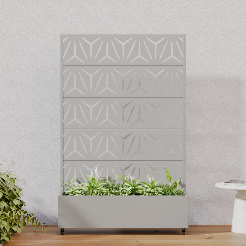 72" H x 47" W x 16" D Outdoor Metal Planter Box with Trellis Decor Raised Garden Bed with Lattice Panel and Wheels for Patio