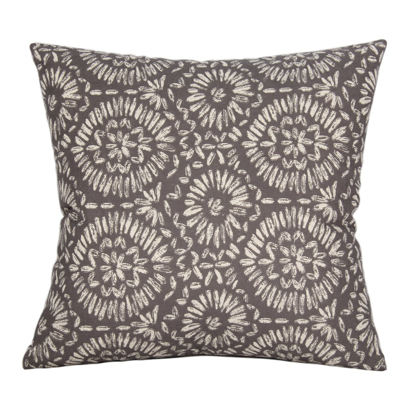 Floral Linen Pillow Cover, Light Gray