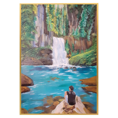 Un garçon près de la cascade | Acrylique sur toile | Par Jyoti Rathore