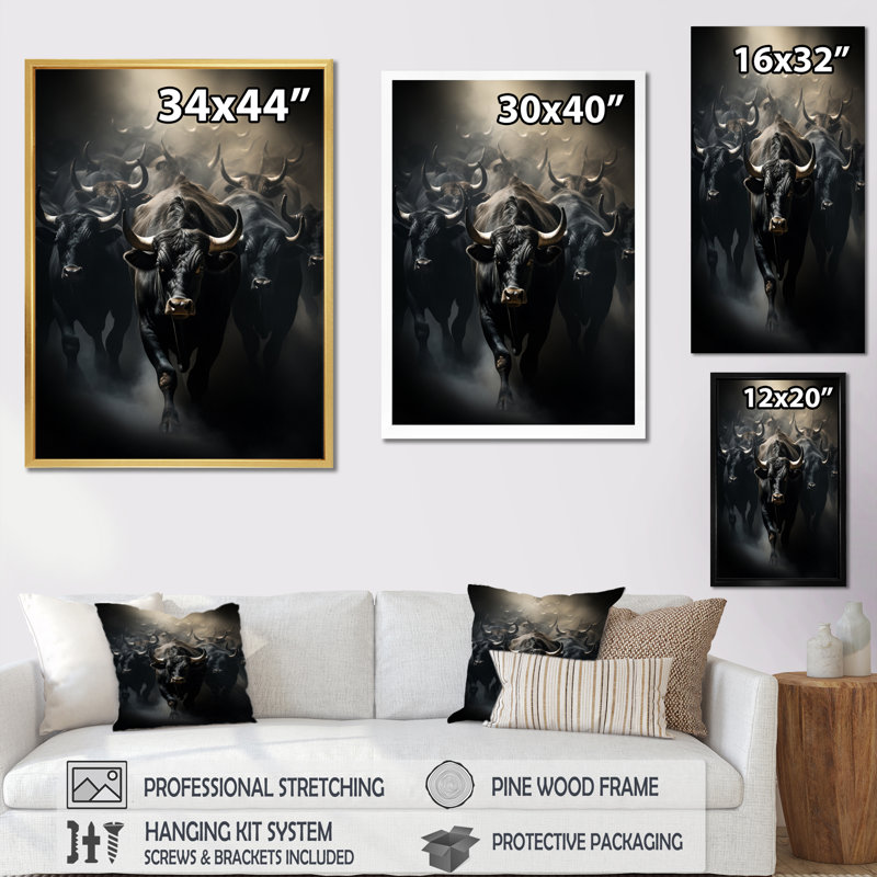 Alnath, bovins, harmonie en monochrome sur toile, H 20 po x l 12 po x P 1 po, Toile tendue