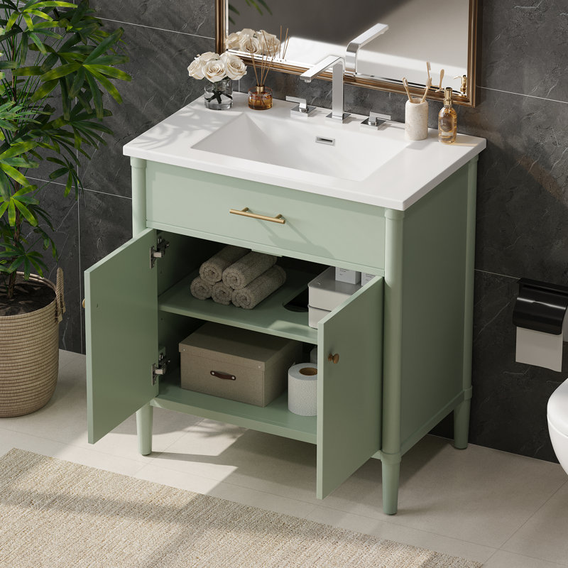 Dalke Bathroom Vanity With Sink, Bathroom Cabinet With Soft Close Doors And Adjustable Shelf, Curved Profile Design, Rubber Wood Legs