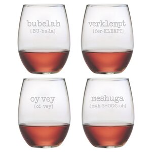 Wamhoff Yiddish 4 Piece Stemless Wine Glass Set