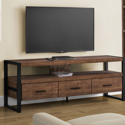Meuble télé moderne de 60 pouces avec tiroirs de rangement et tablette ouverte, idéal pour les centres de divertissement de salon et de chambre à coucher.