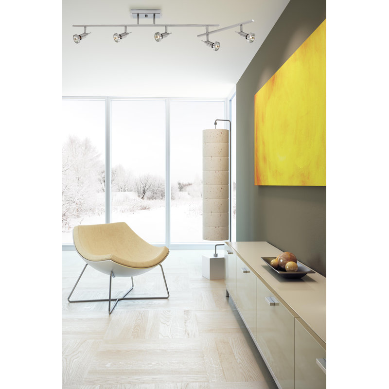 Philpott 5 -Light Fixed Track Track Kit with Dimmable and Adjustable Head, Brushed Steel