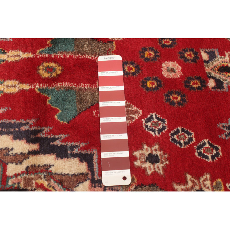 Tapis rouge foncé noué à la main de conception unique 5 pi 4 po x 7 pi 10 po Jestude