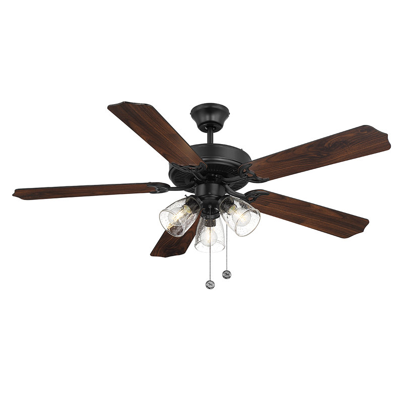 52" Artice 5 - Blade Standard Ceiling Fan in Matte Black/Walnut with Pull Chain and Light Kit Included, Matte Black/Walnut