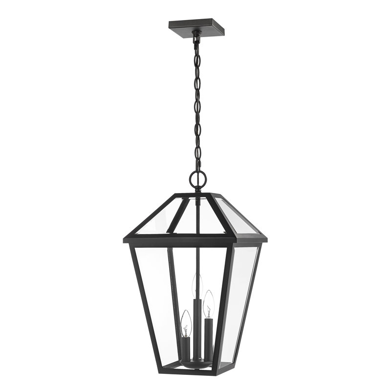 Swerve 3 - Light Outdoor Hanging Lantern, Black, Clear Beveled, 21.5"H x 12.25"W x 12.25"D