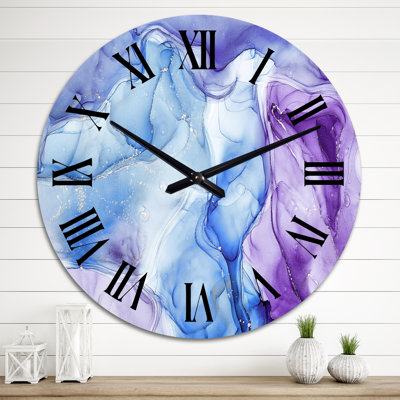 Horloge murale moderne bleue et mauve à l'encre liquide