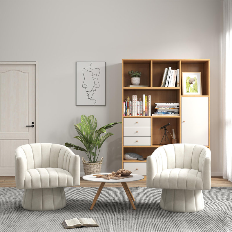 Izabell Velvet Swivel Barrel Chair, Izabell Beige Velvet