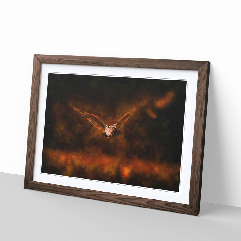 Flying Owl at Dusk - Picture Frame Graphic Art Print, Walnut Framed, 24cm H x 33cm W x 2cm D
