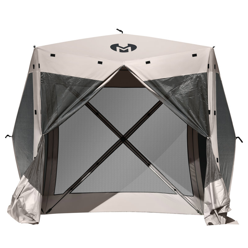 Tan 5-Sided Pop-Up Outdoor Gazebo with Fiberglass Frame