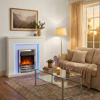 Castleton Fires & Fireplaces 110 cm W White Electric Fireplace with 6824.28 BTU