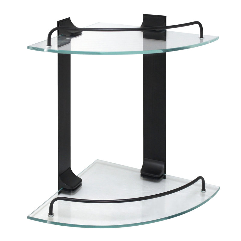 Lolley 2 Piece Corner Glass Corner Shelf, Rubbed Bronze