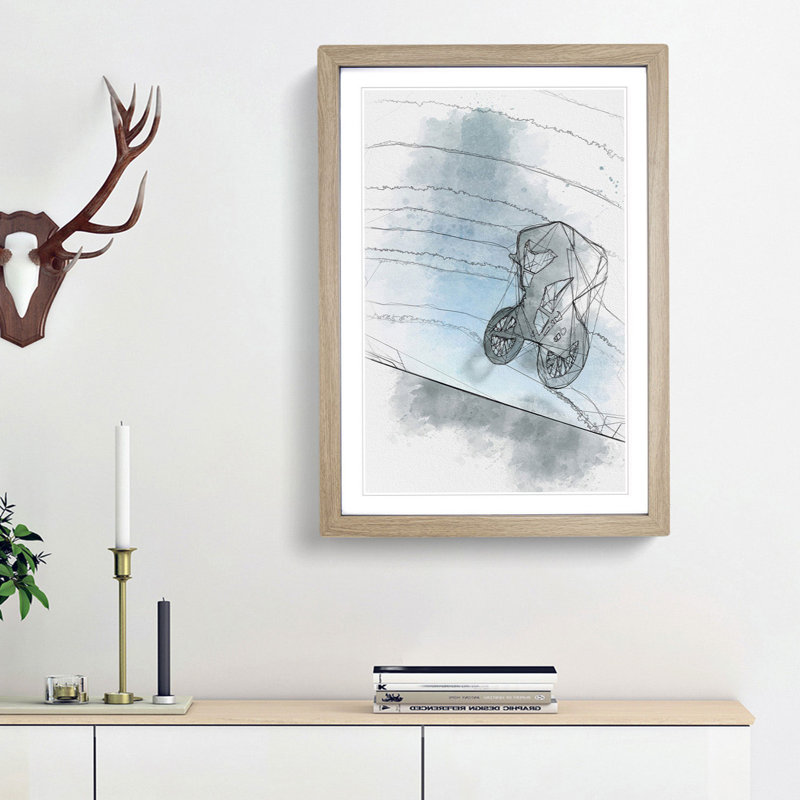 BMX Jump in Abstract - Picture Frame Graphic Art Print, 48cm H x 36cm W x 2cm D, Oak Framed