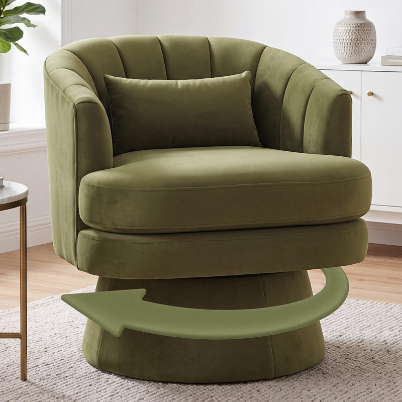 Fauteuil d'appoint pivotant en tonneau avec rembourrage moelleux et coussin lombaire à 360 °, Green Velvet