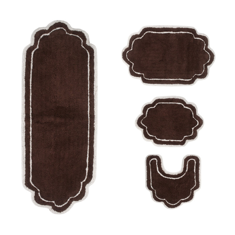 Dobrinsky 100% Cotton Bath Rug and Contour Mat, Machine Washable, Quick Dry, Non-Slip, Absorbent - 4 Piece Set, Brown