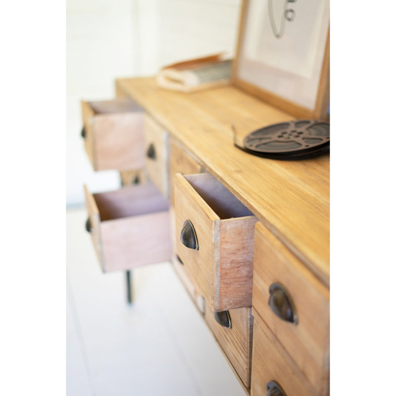 Brown Mid-Century Light Wood Console Table with Iron Legs