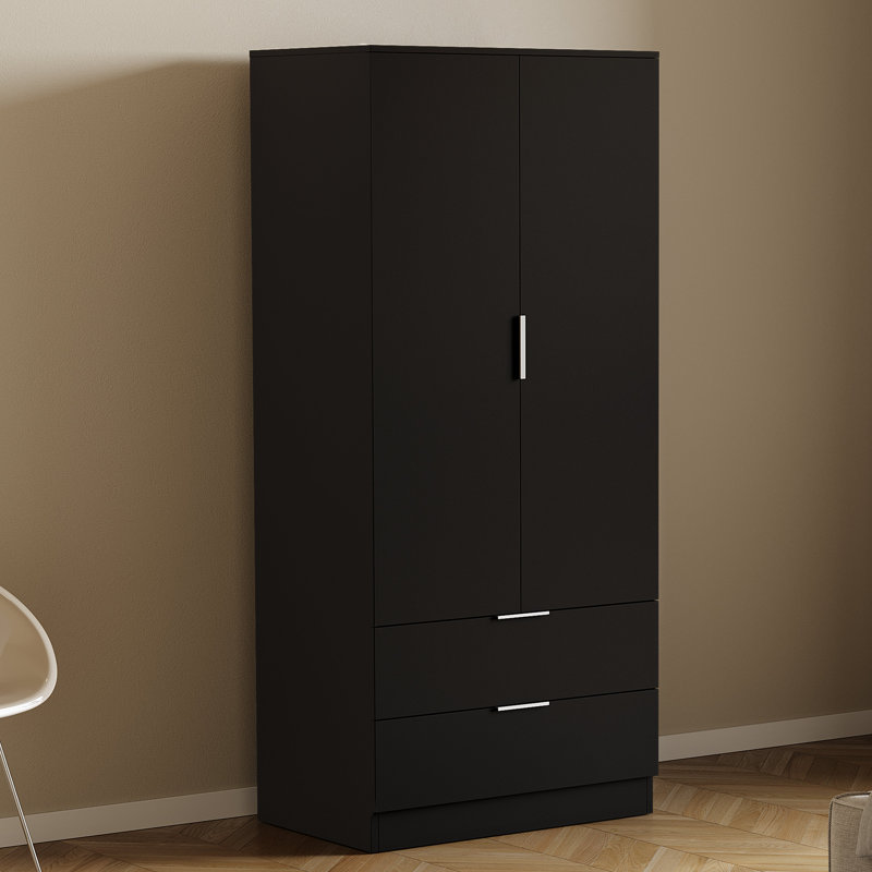 2 Door 2 Drawer Wardrobe Modern Bedroom Storage Solution for Clothes and Accessories, Black