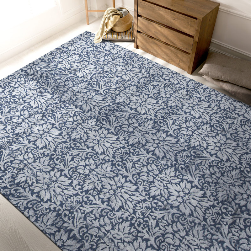 Jakat Damask Area Rug in Blue, Rectangle 7'9" x 9'9"