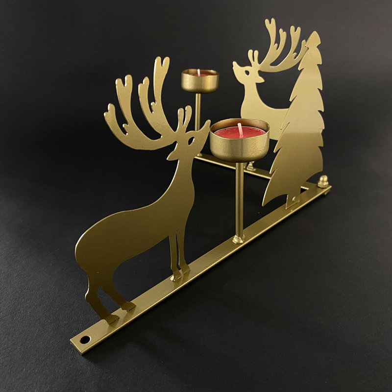 16 cm H Tabletop Candlestick Holder with Candle Included, 16cm H x 46cm W x 4.5cm D, Gold