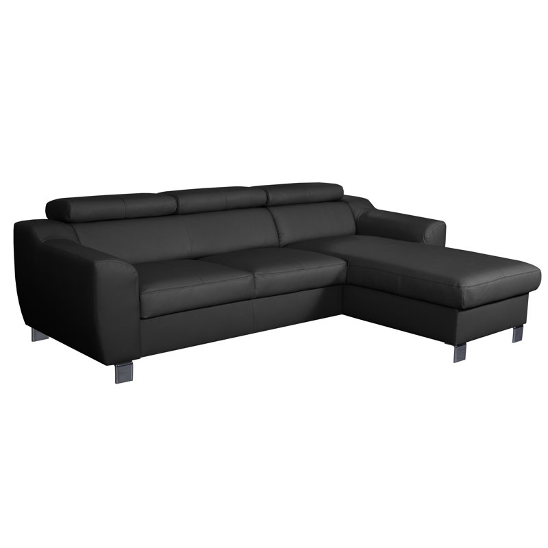 Alford Faux Leather Corner Sofa with Sleeping Function and Storage, Right Hand Facing, Black