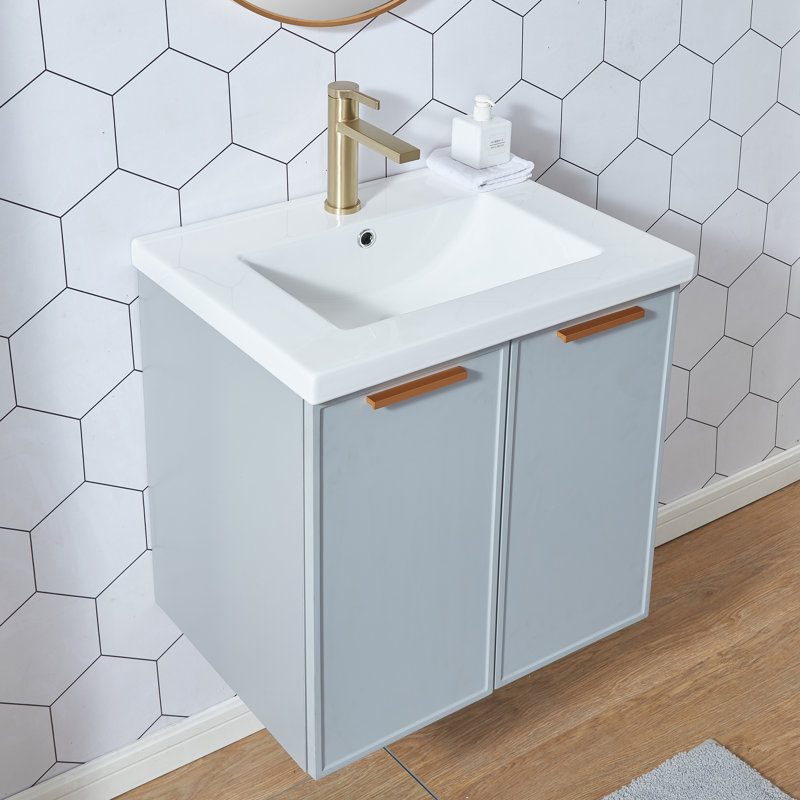 Maari 24'' Light Gray Modern Wall Mounted Bathroom Vanity With Rectangular Ceramic Sink