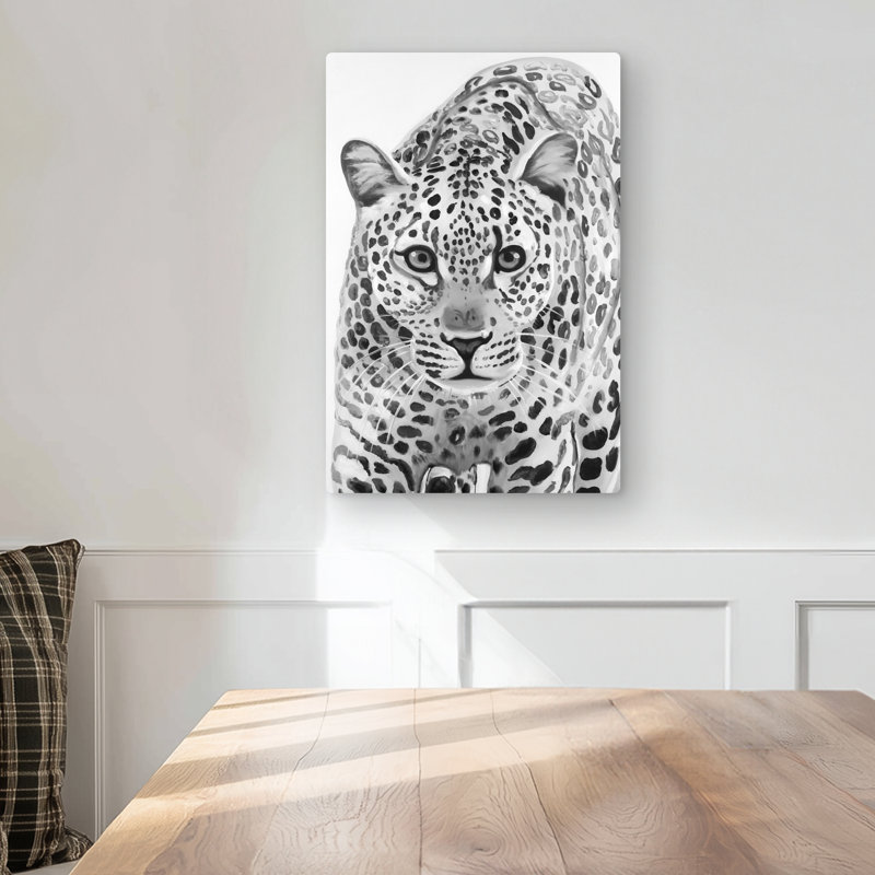Leopard Ready to Attack - Black & White Metal Print Decor