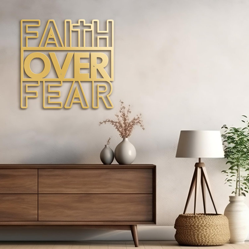 Faith Over Fear - décoration murale décorative en métal or noir, 19" H x 20" W x 0.05" D, Or