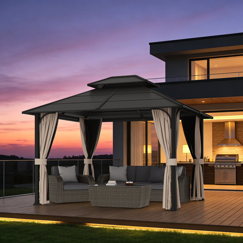 Metal Patio Gazebo with  Double Roof, 114" H x 144" W x 120" D