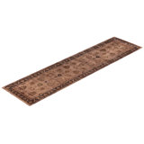 Overdyed Hand-Knotted Wool Modern-Contemporary Brown Runner 3' 1" x 12' 2"
