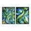 Collage de feuilles organiques vertes et bleus I - décoration murale moderne abstraite 2 pièces-291815943-291815950
