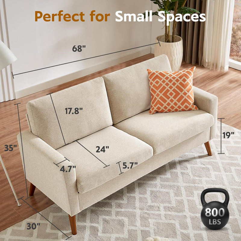 Loveseat Sofa Mid Century Modern Small Couches For Small Spaces, Upholstered Small Couch For Bedroom,Comfy Couch With Spring Cushion,Tool-Free Assembly