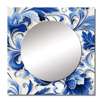 Majestic Cobalt Scrolls Victorian Pattern - Floral Square Mirror For Wall Art Decor