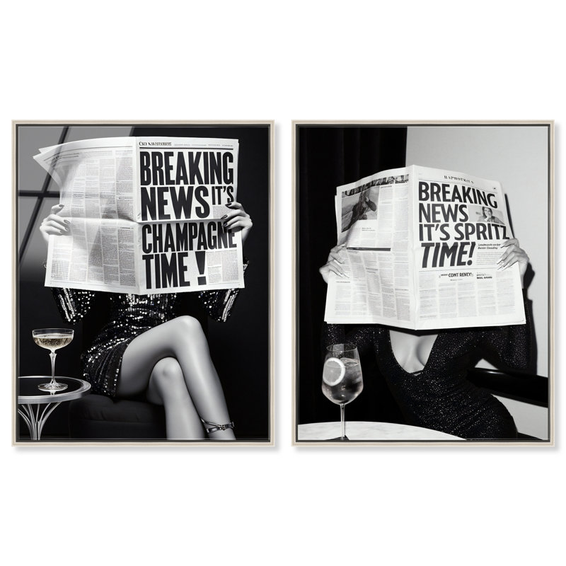 «Be Der The Headline», reproduction d'art sur toile encadrée par Art Remedy, cadre en noyer, 36 x 45, H 46 po x l 37 po