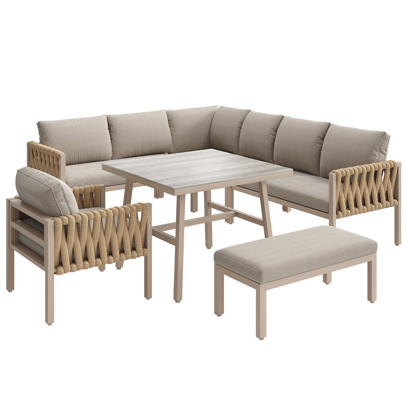 Garden Lounge Set For 8 People, Cream, Natural