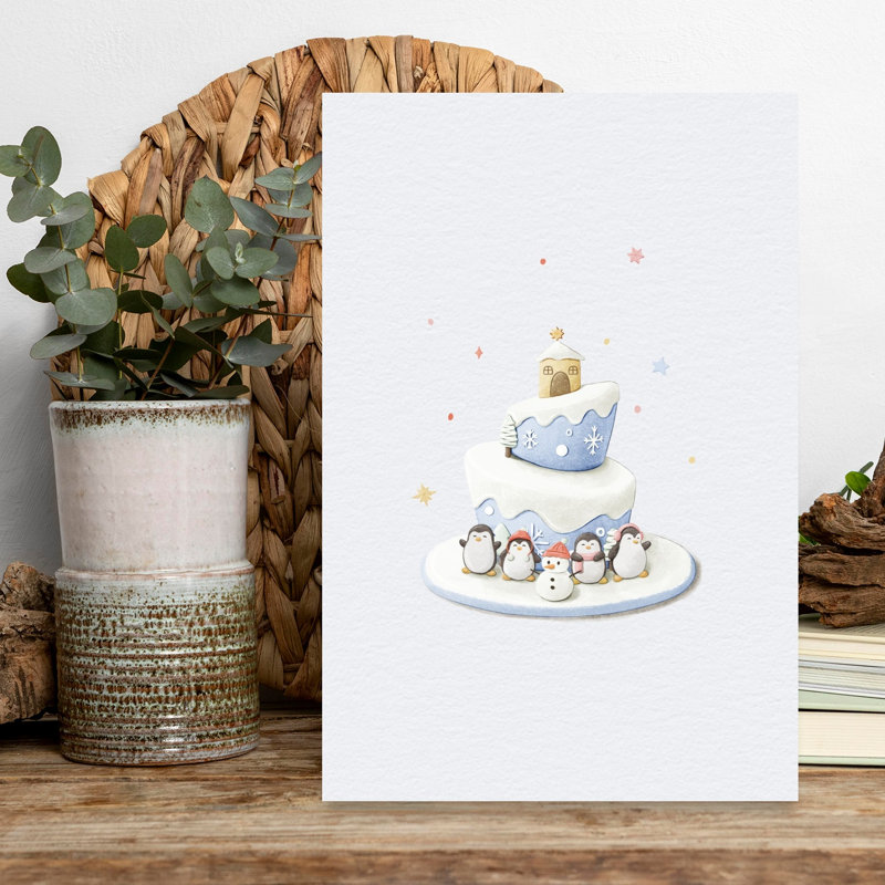 Winter Penguin Cake Abstract Minimalist Penguin Landscape Nature Wall Art Print 1 Piece Wrapped Canvas Wall Art