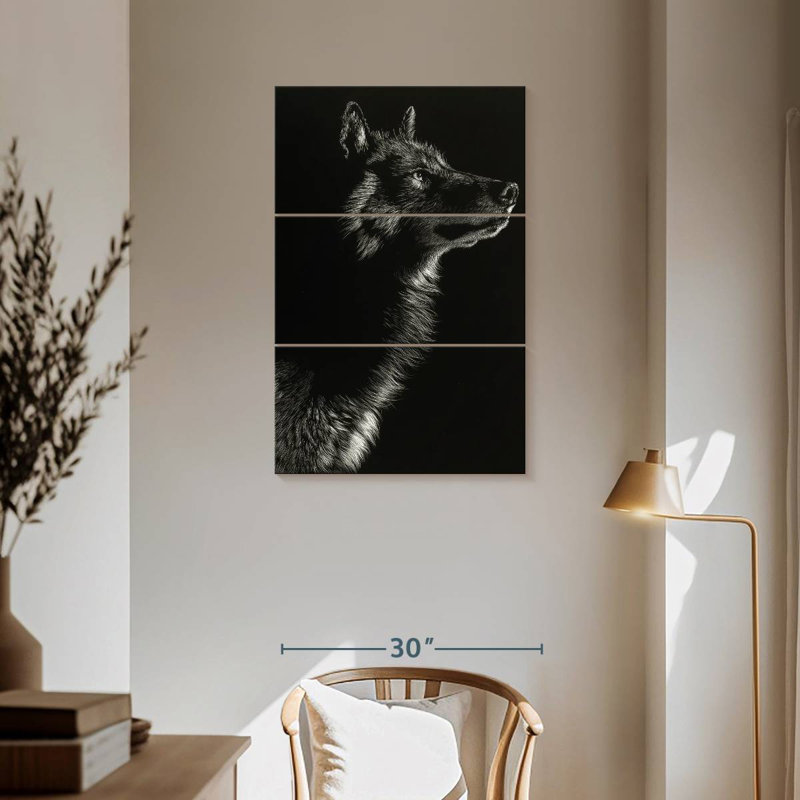 Brampt Scratchboard Wolf II, 57" H x 36" W