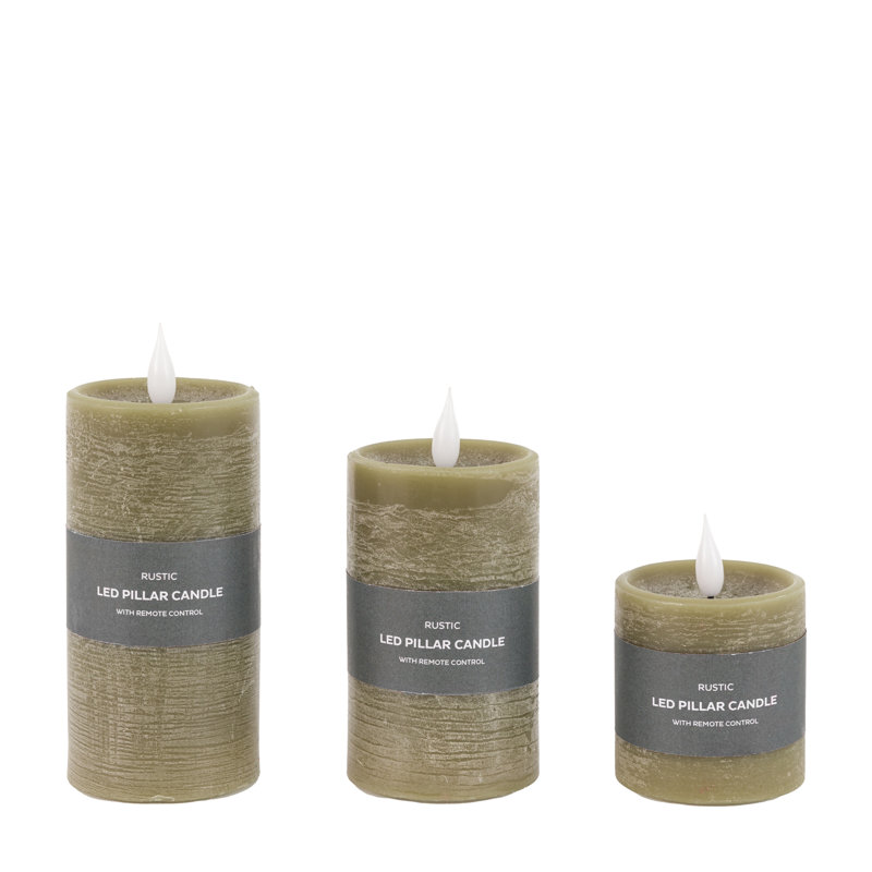 Unscented Flameless Pillar Candle with Plastic Holder, Olive