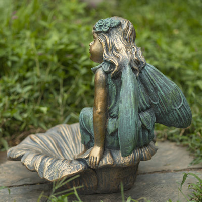 Fairy On Giant Flower Birdbath Magnesium Garden Statue