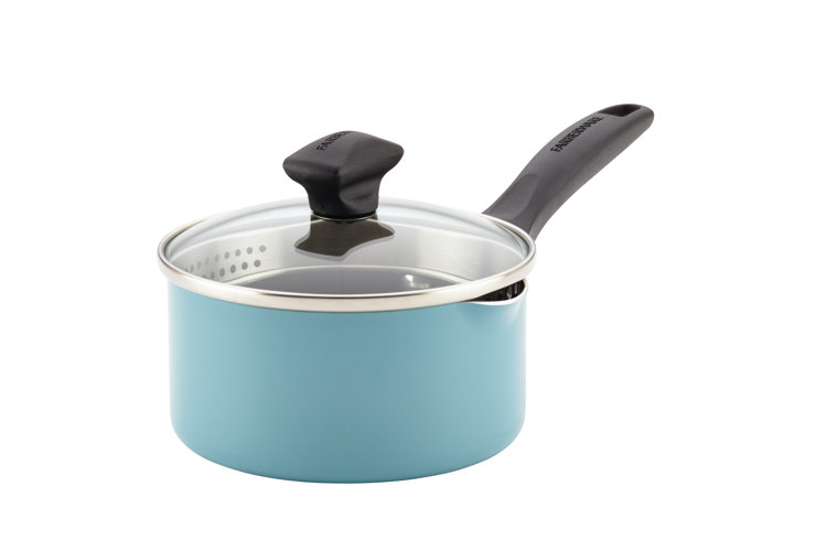 Farberware Dishwasher Safe Aluminum Nonstick Straining Saucepan with Pour Spouts and Lid, 1-Quart