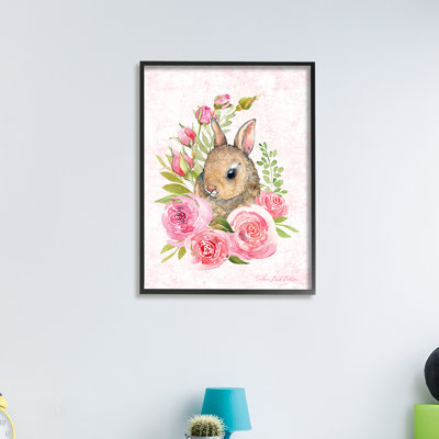 Joli lapin mignon en fleurs roses - impression