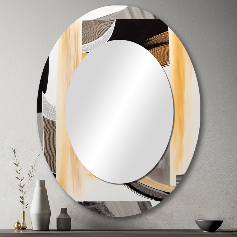 Glam Art Deco Abstract III - Modern Oval Wall Mirror, 43" x 33"