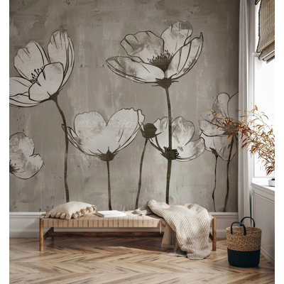 Industrial Gray Floral Mural Modern Wallpaper Urban Chic Spaces